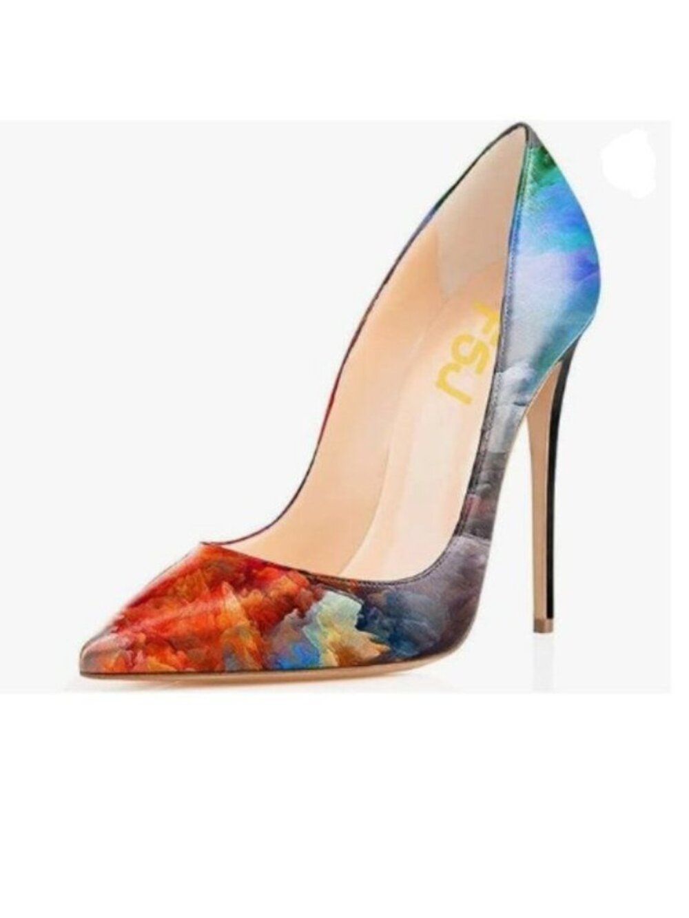 FSJ Sunset Fashion High Heel Pump Stilettos Pointy Toe Evening Dress Print Shoes
